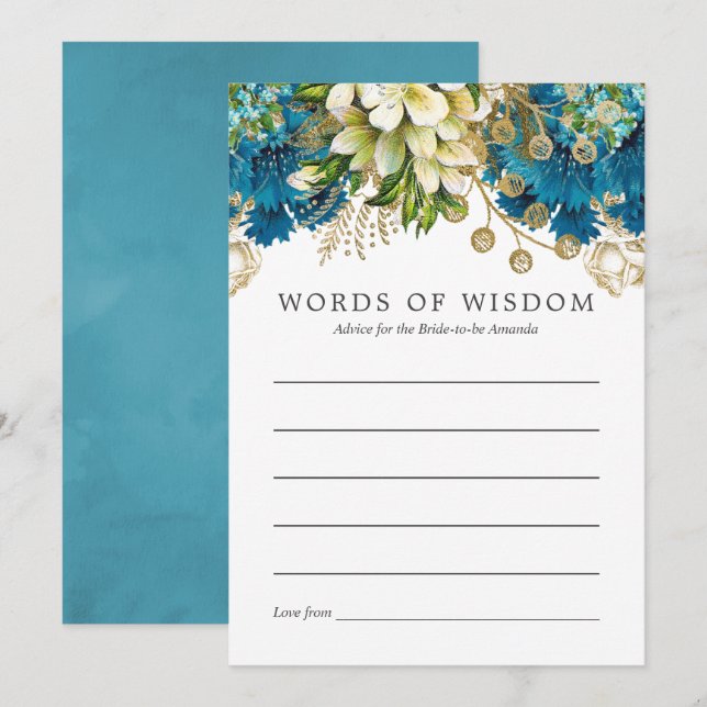 Teal and Guld Shabby Möhippa Bride Advice Inbjudningar (Fram/baksida)