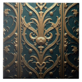 Teal and Guld Tapestry Kakelplatta