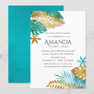Teal and Guld Tropical Bachelorette Party Inbjudningar