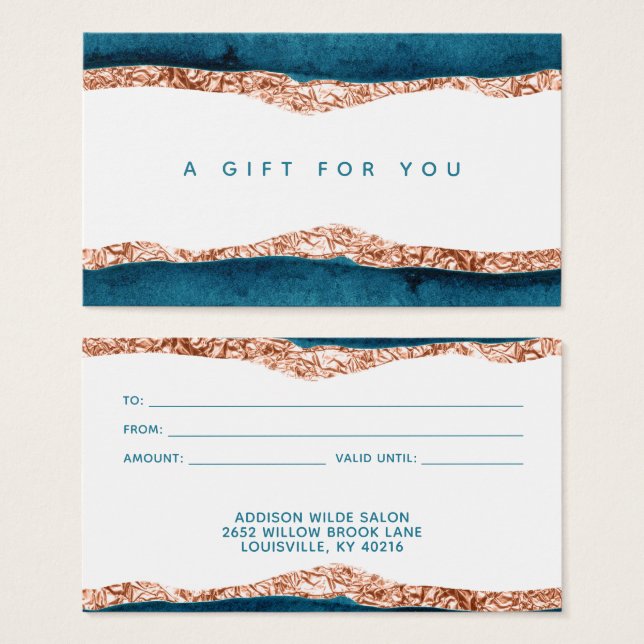 Teal and Guld Watercolor Gift Card Visitkort (Framsida & baksida)