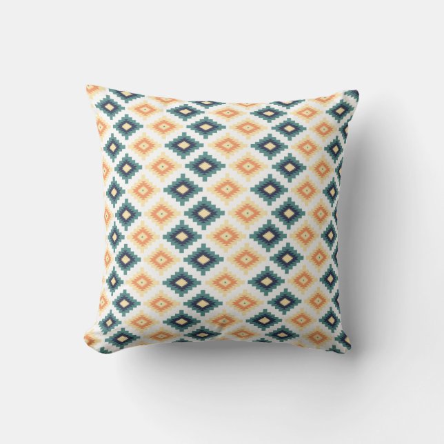 Teal and Gult Native American Pillow Kudde (Framsida)