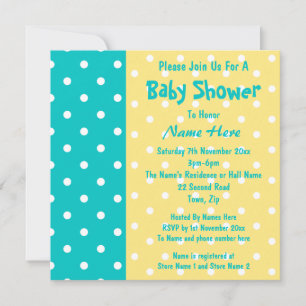 Teal and Gult Polka Dot, Anpassningsbar Baby Showe Inbjudningar