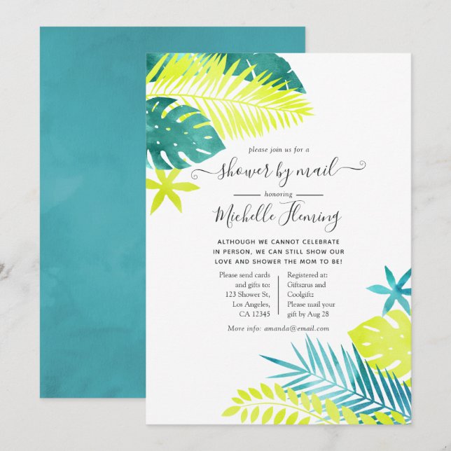 Teal and Lemon Tropical Baby Shower by Mail Inbjudningar (Fram/baksida)