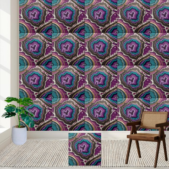 Teal and Lila Geode Resin Art Tile Kakelplatta (Teal and Purple Geode Resin Art Tile)