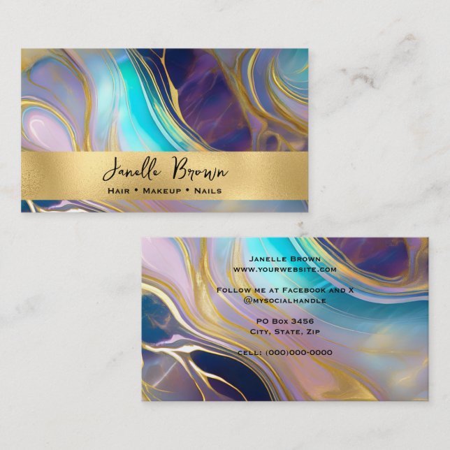 Teal and Lila Opal Stone med Guld Affärskort Visitkort (Fram/baksida)