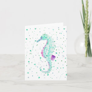 Teal and Lila Seahorse Blank Anteckningskort