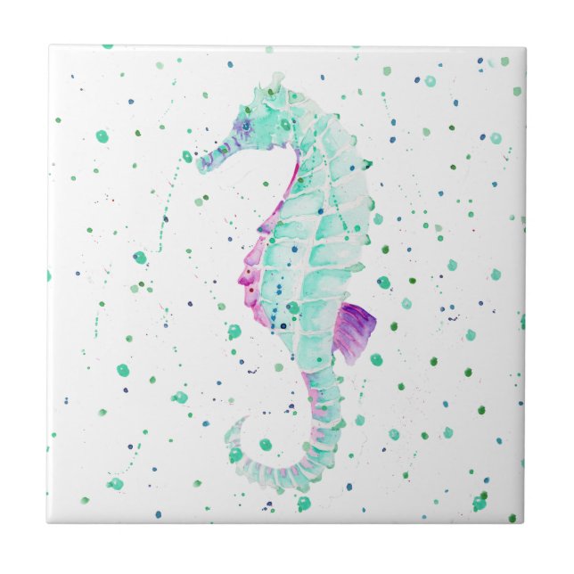 Teal and Lila Seahorse Kakelplatta (Framsidan)