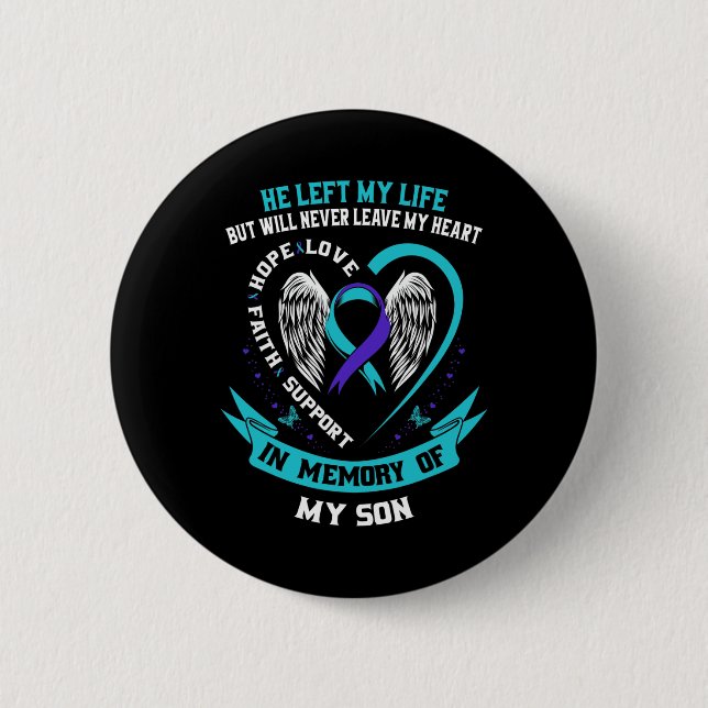 Teal and Lila Suicide Awareness Ribbon in Memory Knapp (Framsida)