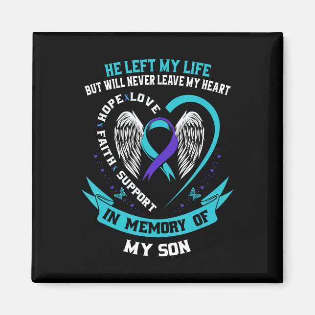 Teal and Lila Suicide Awareness Ribbon in Memory Magnet (Framsidan)