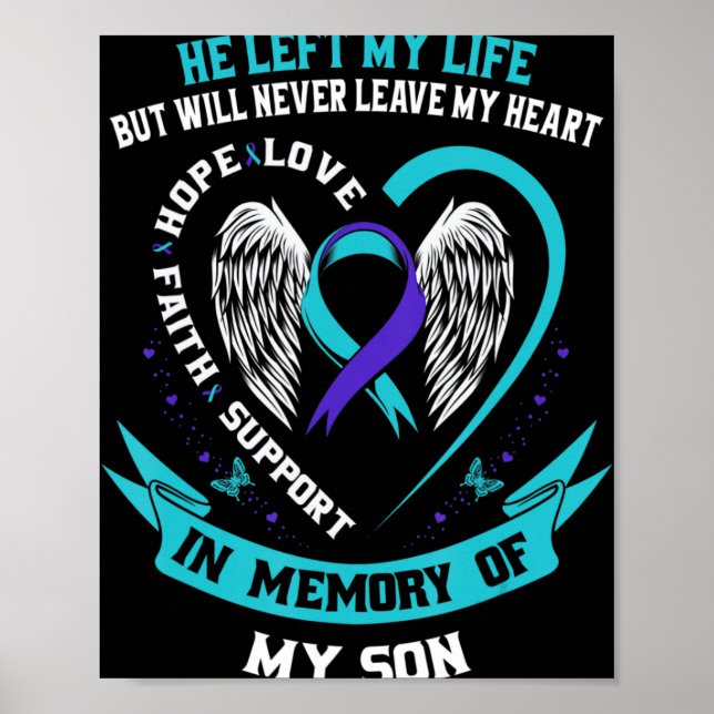 Teal and Lila Suicide Awareness Ribbon in Memory Poster (Framsidan)