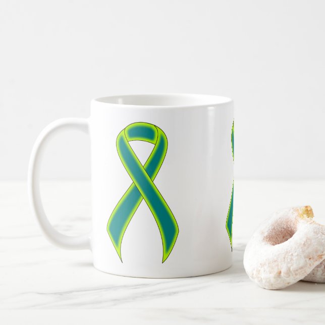 Teal and Lime Green Awareness Ribbon Kaffemugg (Med munk)
