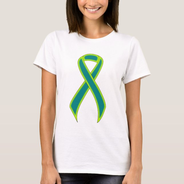 Teal and Lime Green Awareness Ribbon T Shirt (Framsida)