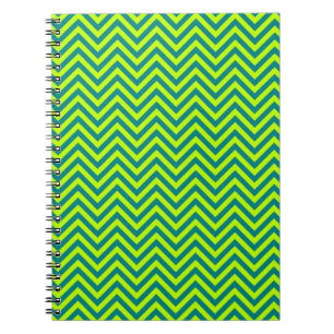 Teal and Lime Green Chevron Mönster Anteckningsbok Med Spiral