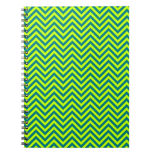 Teal and Lime Green Chevron Mönster Anteckningsbok Med Spiral (Framsidan)