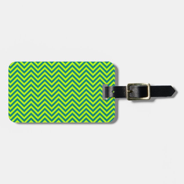 Teal and Lime Green Chevron Mönster Bagagebricka (Horisontell Framsida)