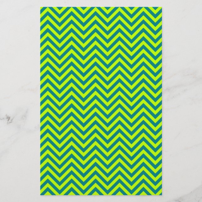 Teal and Lime Green Chevron Mönster Brevpapper (Framsida)