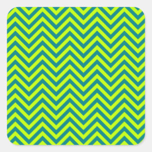 Teal and Lime Green Chevron Mönster Fyrkantigt Klistermärke