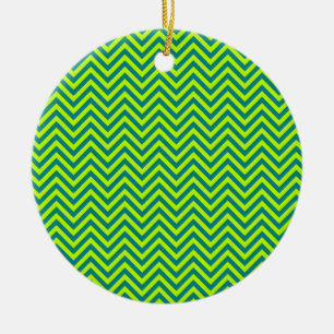 Teal and Lime Green Chevron Mönster Julgransprydnad Keramik