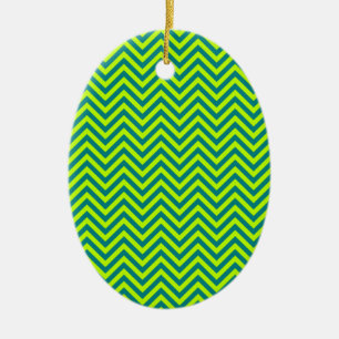 Teal and Lime Green Chevron Mönster Julgransprydnad Keramik