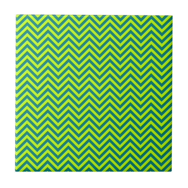 Teal and Lime Green Chevron Mönster Kakelplatta (Framsidan)