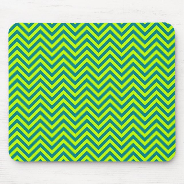 Teal and Lime Green Chevron Mönster Musmatta (Framsidan)