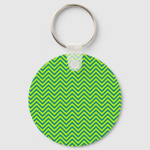 Teal and Lime Green Chevron Mönster Nyckelring