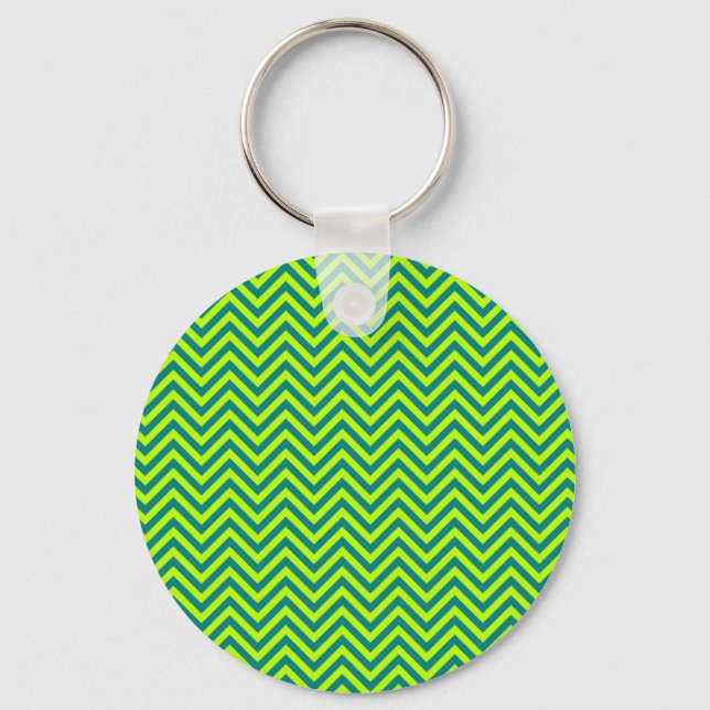 Teal and Lime Green Chevron Mönster Nyckelring (Framsida)