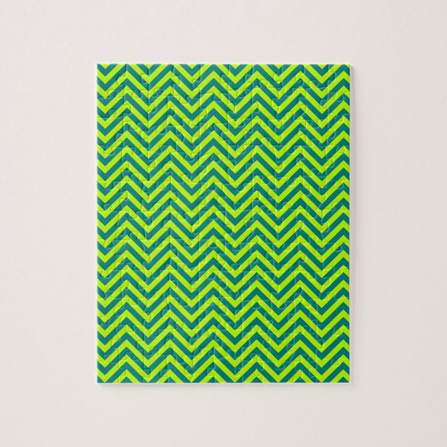 Teal and Lime Green Chevron Mönster Pussel (Vertikal)