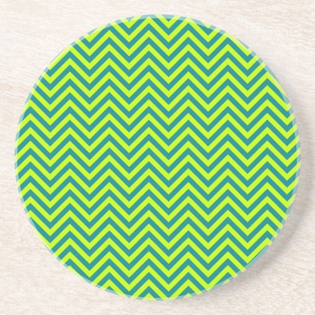 Teal and Lime Green Chevron Mönster Underlägg Sandsten (Framsidan)