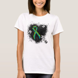Teal and Lime Green Grunge Heart T Shirt