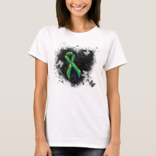 Teal and Lime Green Grunge Heart T Shirt