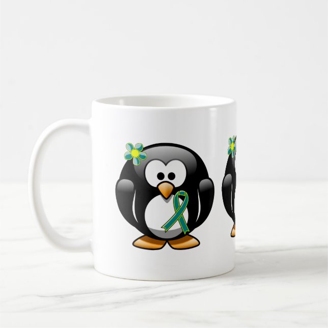 Teal and Lime Green Penguin Kaffemugg (Vänster)