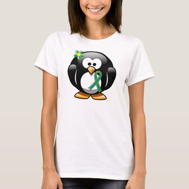 Teal and Lime Green Penguin T Shirt (Framsida)