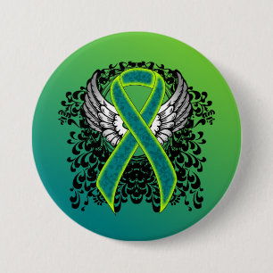 Teal and Lime Green Ribbon med Vingar Knapp