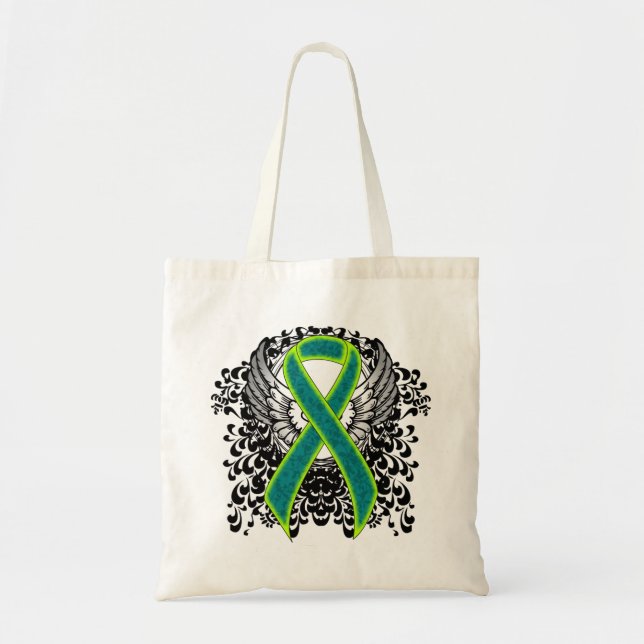 Teal and Lime Green Ribbon med Vingar Tygkasse (Framsidan)