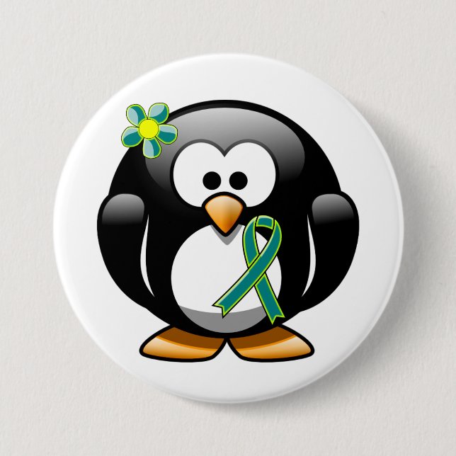 Teal and Lime Green Ribbon Penguin Knapp (Framsida)