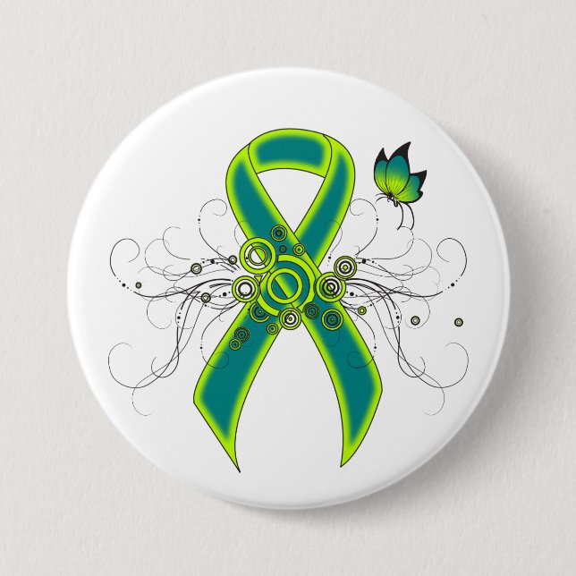 Teal and Lime Green Ribbon with Butterfly Knapp (Framsida)