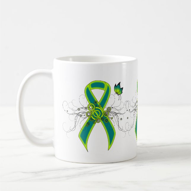 Teal and Lime Green Ribbon with Butterfly Mugg (Vänster)