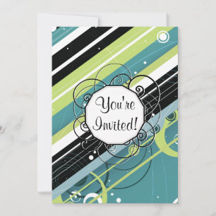 Teal and Lime Modern Retro Rand med Monogram Inbjudningar