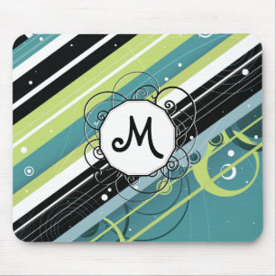 Teal and Lime Modern Retro Rand med Monogram Musmatta