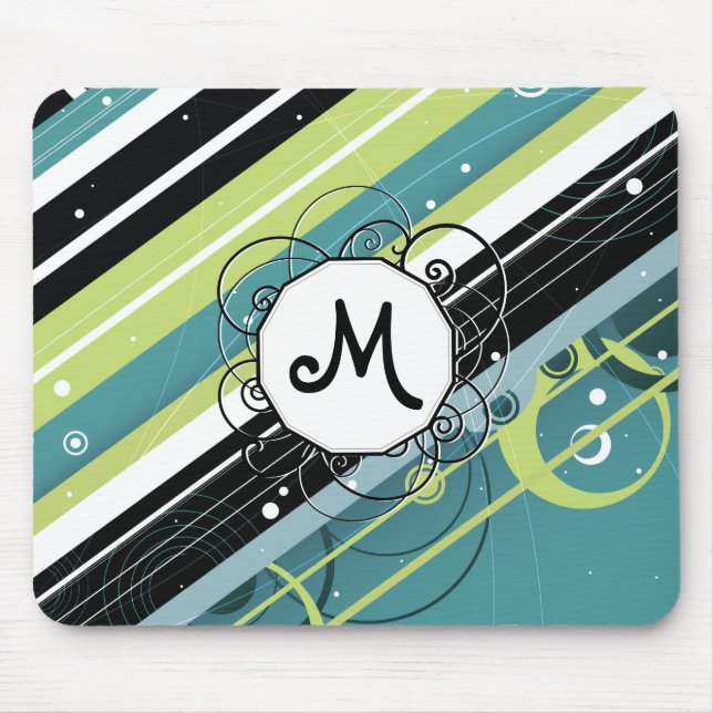 Teal and Lime Modern Retro Rand med Monogram Musmatta (Framsidan)
