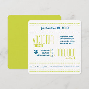 Teal and Lime Modern Typography Bröllop Inbjudningar