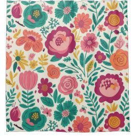 Teal and Magenta Folk Floral