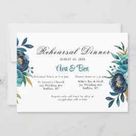 Teal and Navy Blue Peony Rehearsal Dinner Inbjudningar