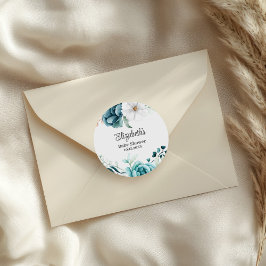 Teal and Off-White Baby Shower Runt Klistermärke