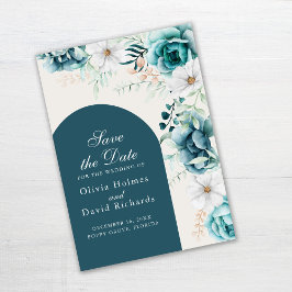 Teal and Off-White Wildblommor Spara datumkortet Datumet