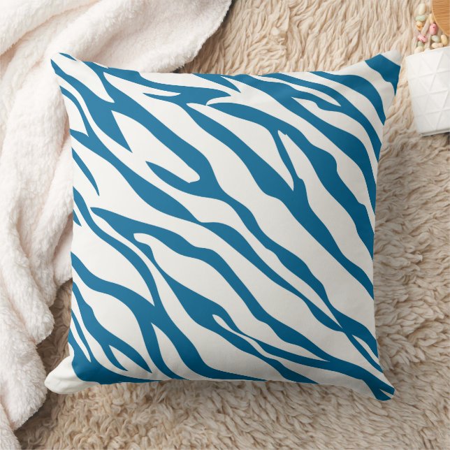 Teal and Off-White Zebra Design Pillow Kudde (Filt)