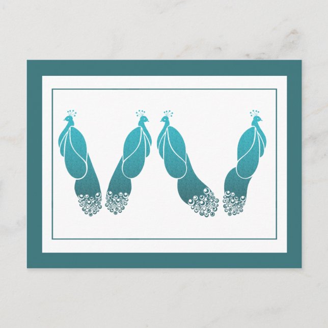 Teal and Oracle Grönt Art Deco Peacocks vykort (Framsida)