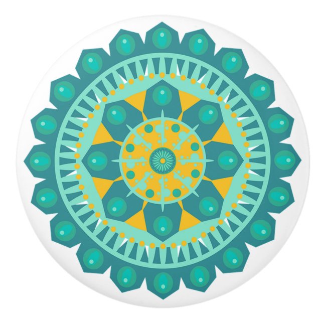 Teal and Orange Mandala Knob Knopp (Framsidan)