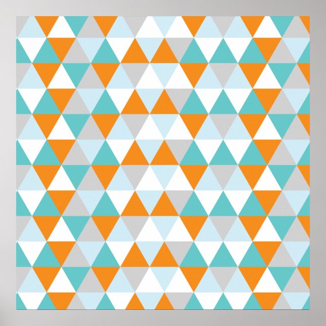 Teal and Orange Modern Triangle Mönster Poster (Framsidan)